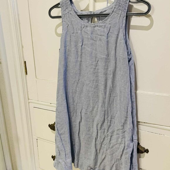 Light Blue 100% Linen Sleeveless Dress - SM - Picture 2 of 5